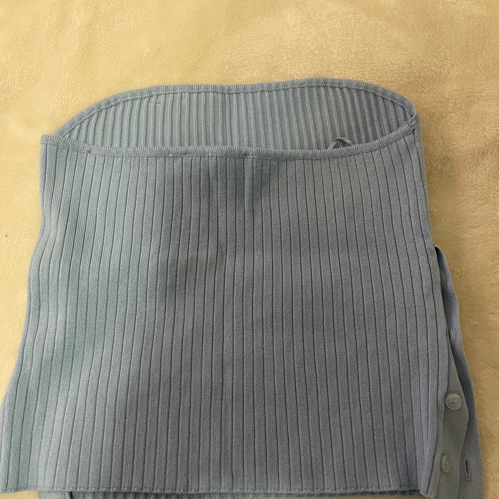 Zara light Blue Ribbed Strapless Top - Picture 2 of 3